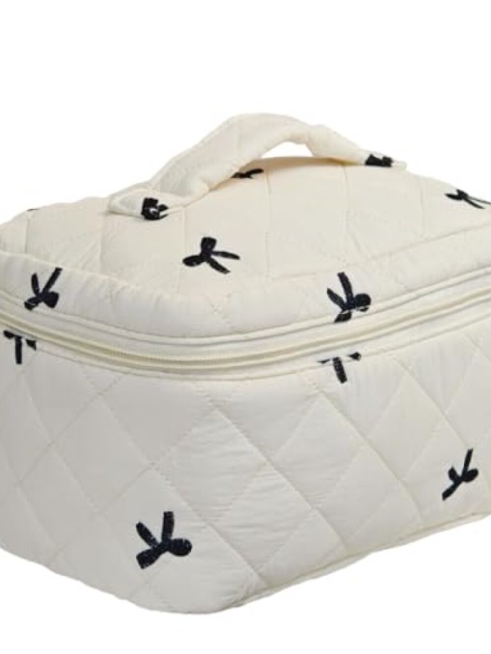 Quilted Cotton Makeup Bag Travel Toiletry Organizer with Handle Zipper